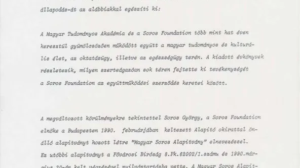 Thumbnail az MTA és a Soros Foundation közötti együttműködési szerződést megszüntető megállapodáskiegészítés irat