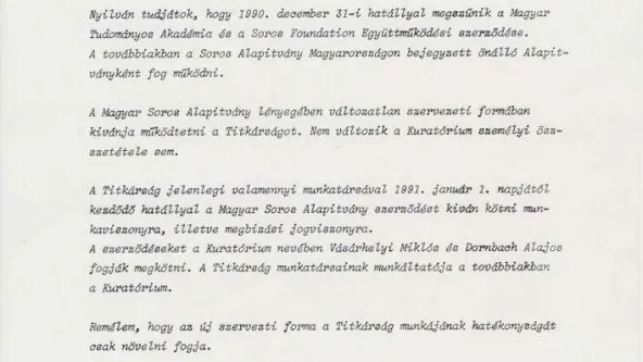 Thumbnail az MTA-Soros Alapítvány Titkársága munkatársainak kiküldött tájékoztatólevél
